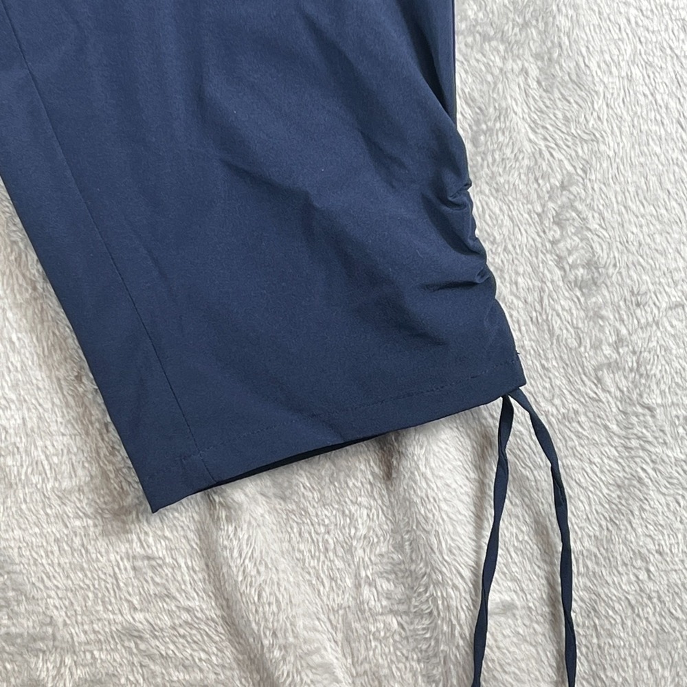 Sundays Womens 14 Navy Travel Pants Stretch Pull On Ruched Tie Cuff Ankle Resort - Picture 4 of 12